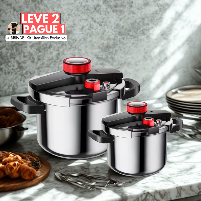 [Leve 2 Pague 1] Panela de Pressão MasterTurbo Aço Inoxidável - À Prova De Explosões + BRINDE: Kit Utensílios